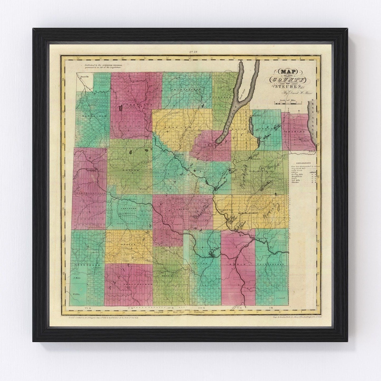 Vintage Map of Steuben County, New York 1829