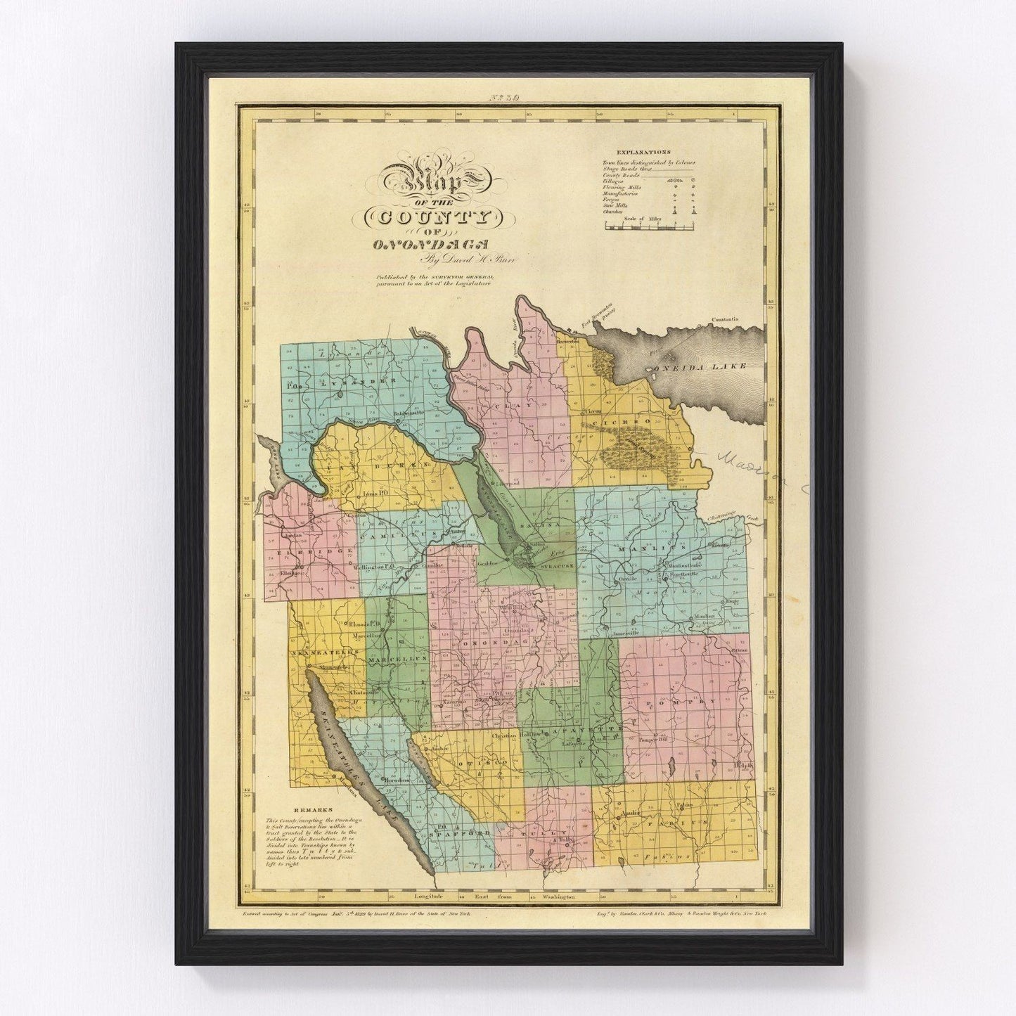 Vintage Map of Onondaga County, New York 1829