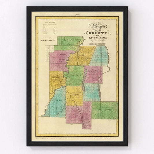 Vintage Map of Livingston County, New York 1829
