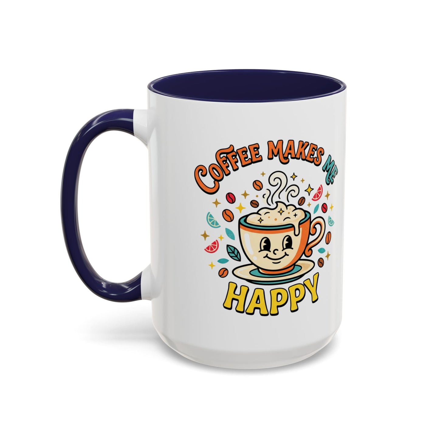 Coffee Mug — "Coffee Makes Me Happy" Cute Retro Accent Mug (11/15oz)