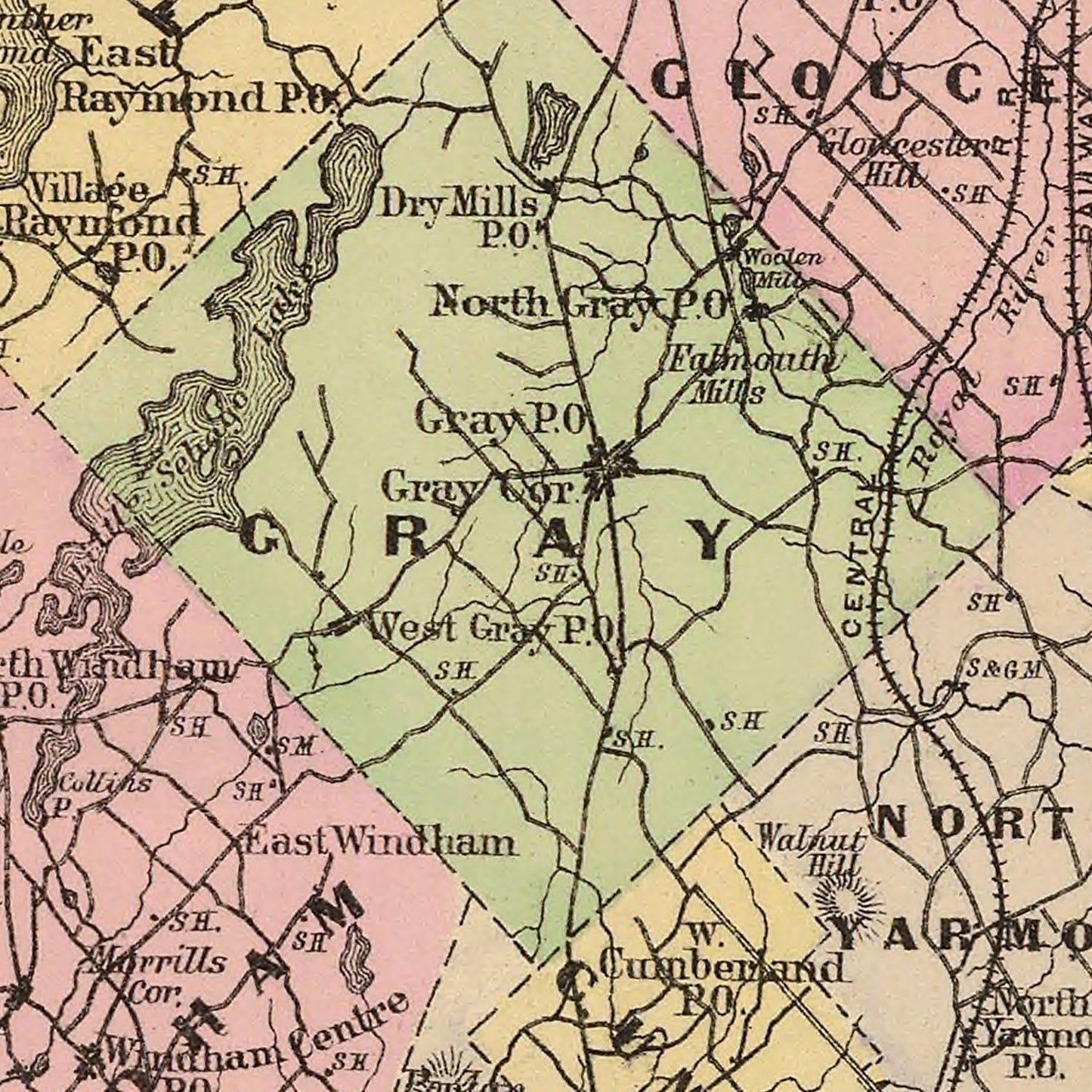 Vintage Map of Cumberland County, Maine 1885