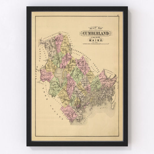 Vintage Map of Cumberland County, Maine 1885