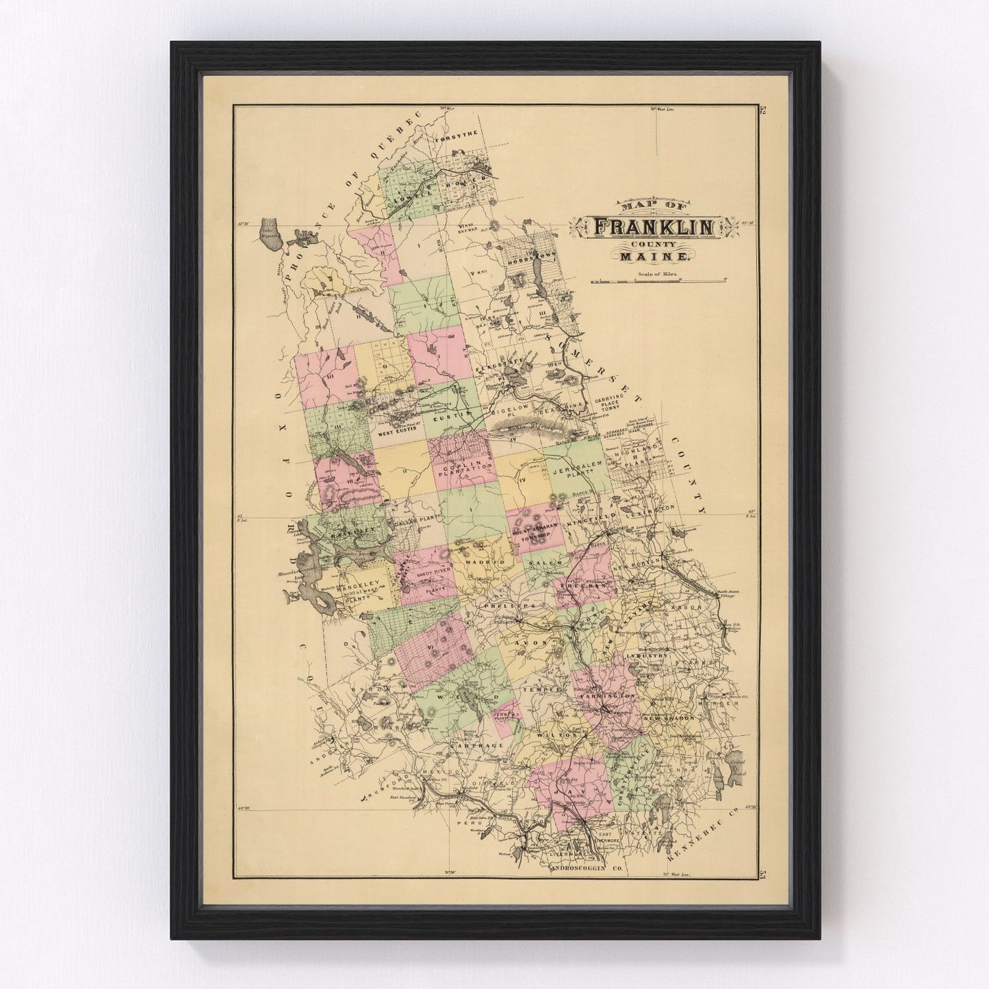 Vintage Map of Franklin County, Maine 1885