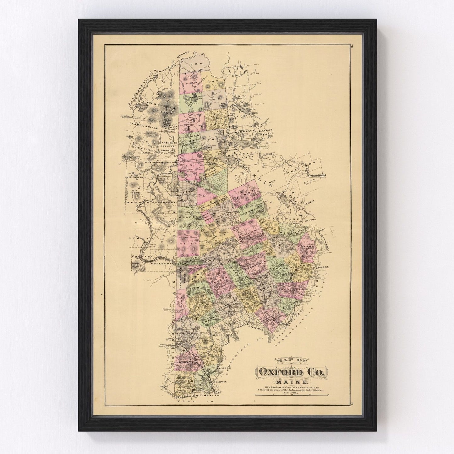 Vintage Map of Oxford County, Maine 1885