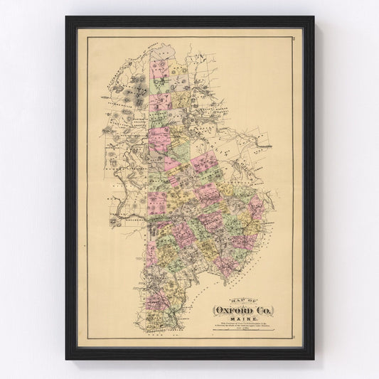 Vintage Map of Oxford County, Maine 1885