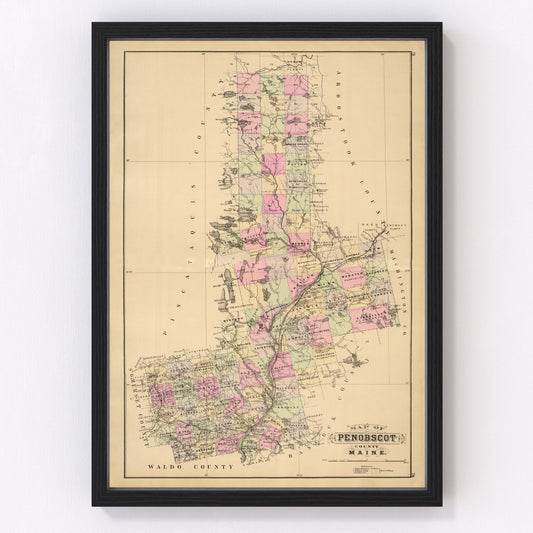 Vintage Map of Penobscot County, Maine 1885
