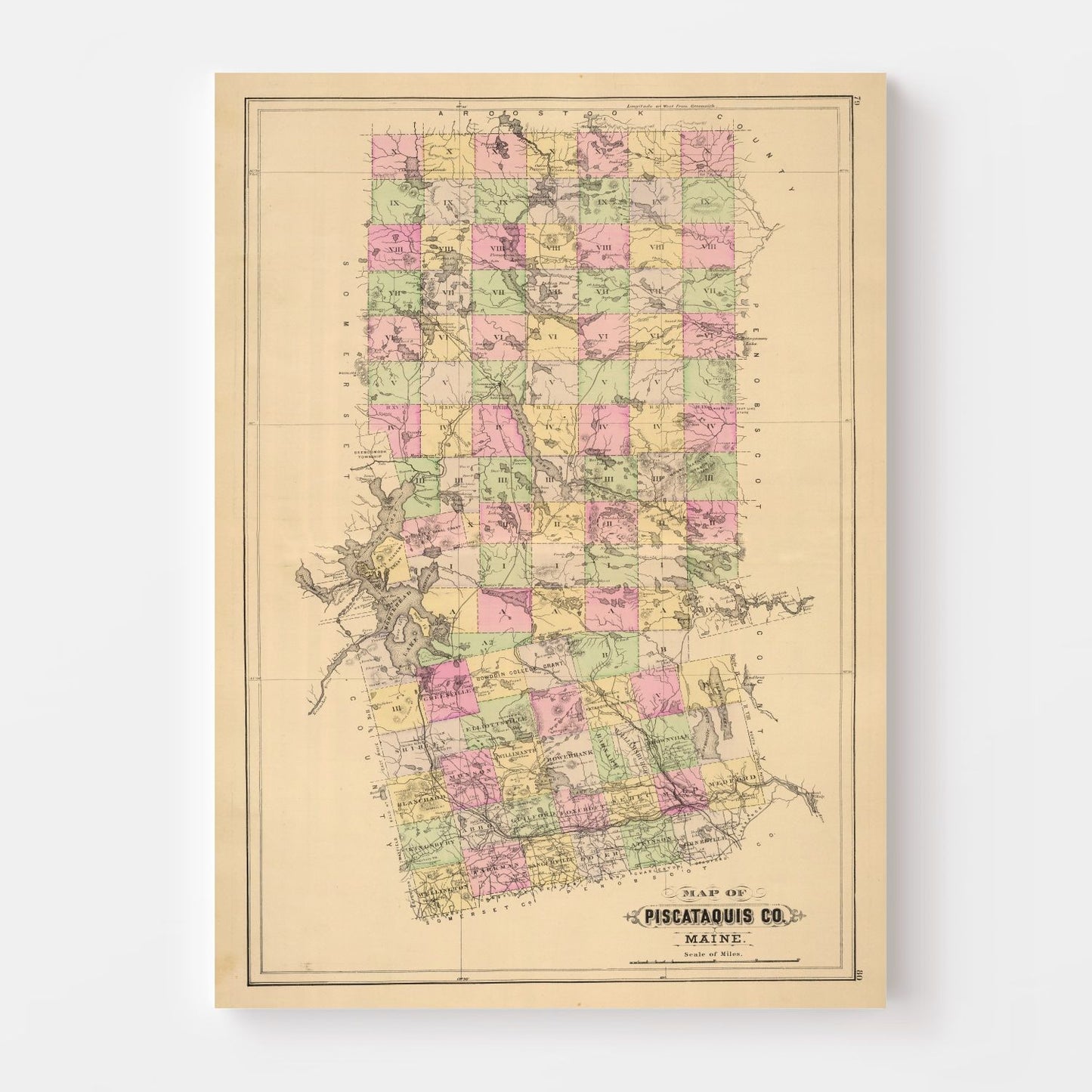 Vintage Map of Piscataquis County, Maine 1885