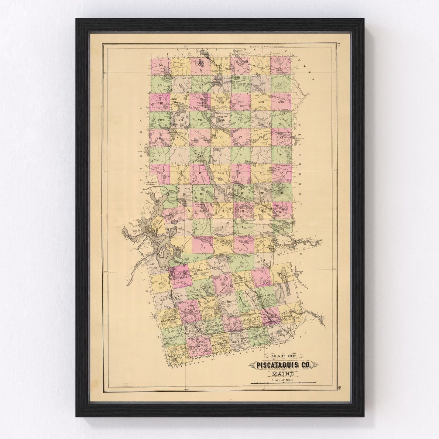 Vintage Map of Piscataquis County, Maine 1885