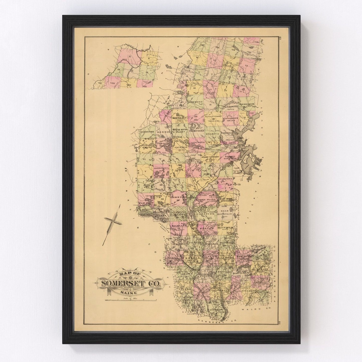 Vintage Map of Somerset County, Maine 1885