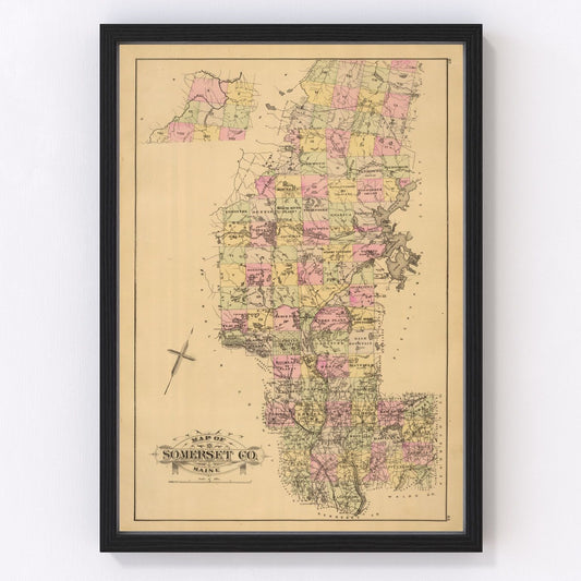 Vintage Map of Somerset County, Maine 1885