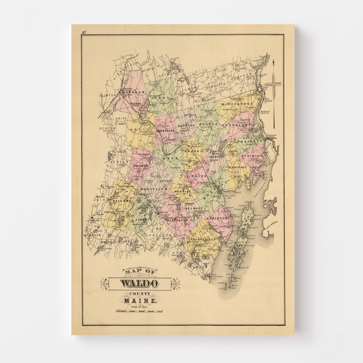 Vintage Map of Waldo County, Maine 1885