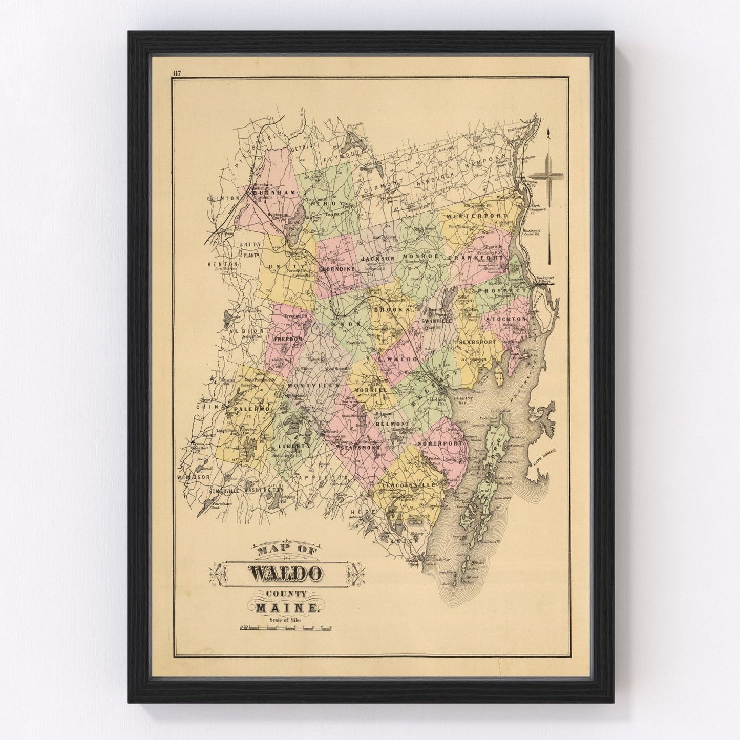 Vintage Map of Waldo County, Maine 1885