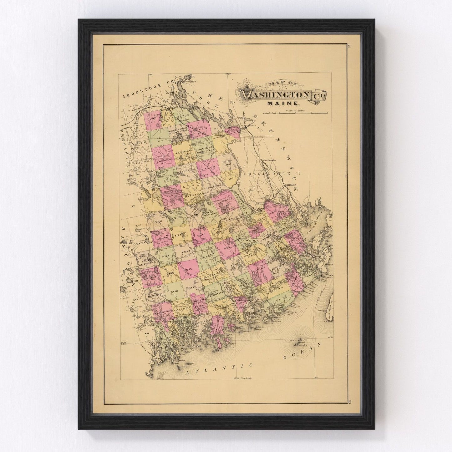 Vintage Map of Washington County, Maine 1885