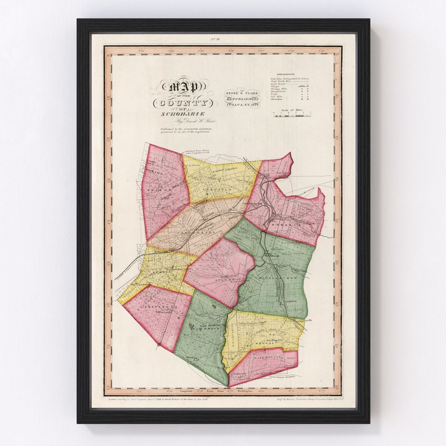 Vintage Map of Schoharie County, New York 1839