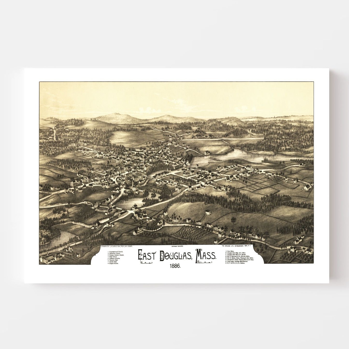 Vintage Map of East Douglas, Massachusetts 1886