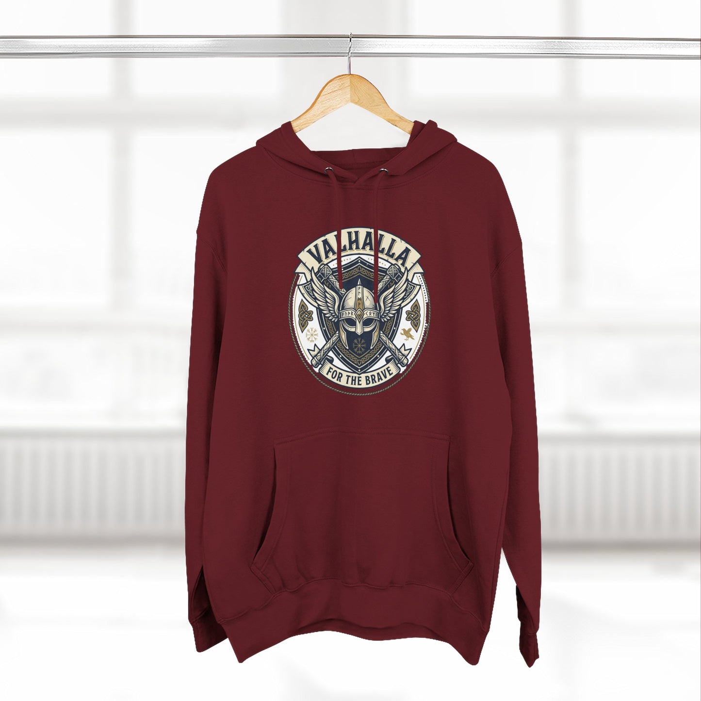 Viking Valhalla Skull Hoodie – "For the Brave" Graphic Fleece Hoodie