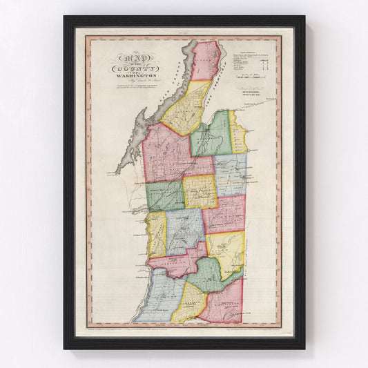 Vintage Map of Washington County, New York 1840