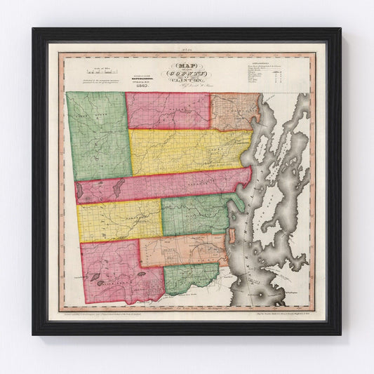 Vintage Map of Clinton County, New York 1840