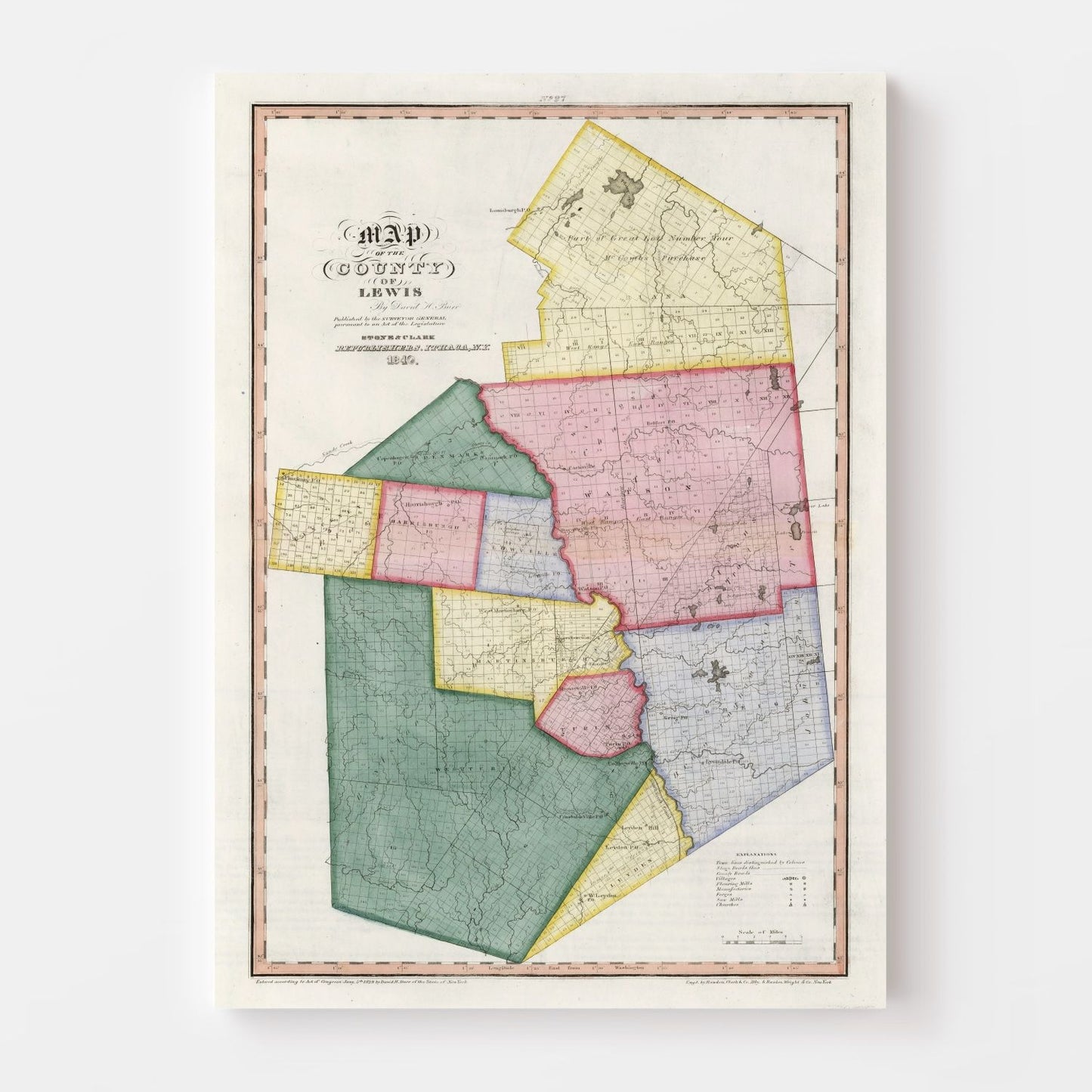 Vintage Map of Lewis County, New York 1840