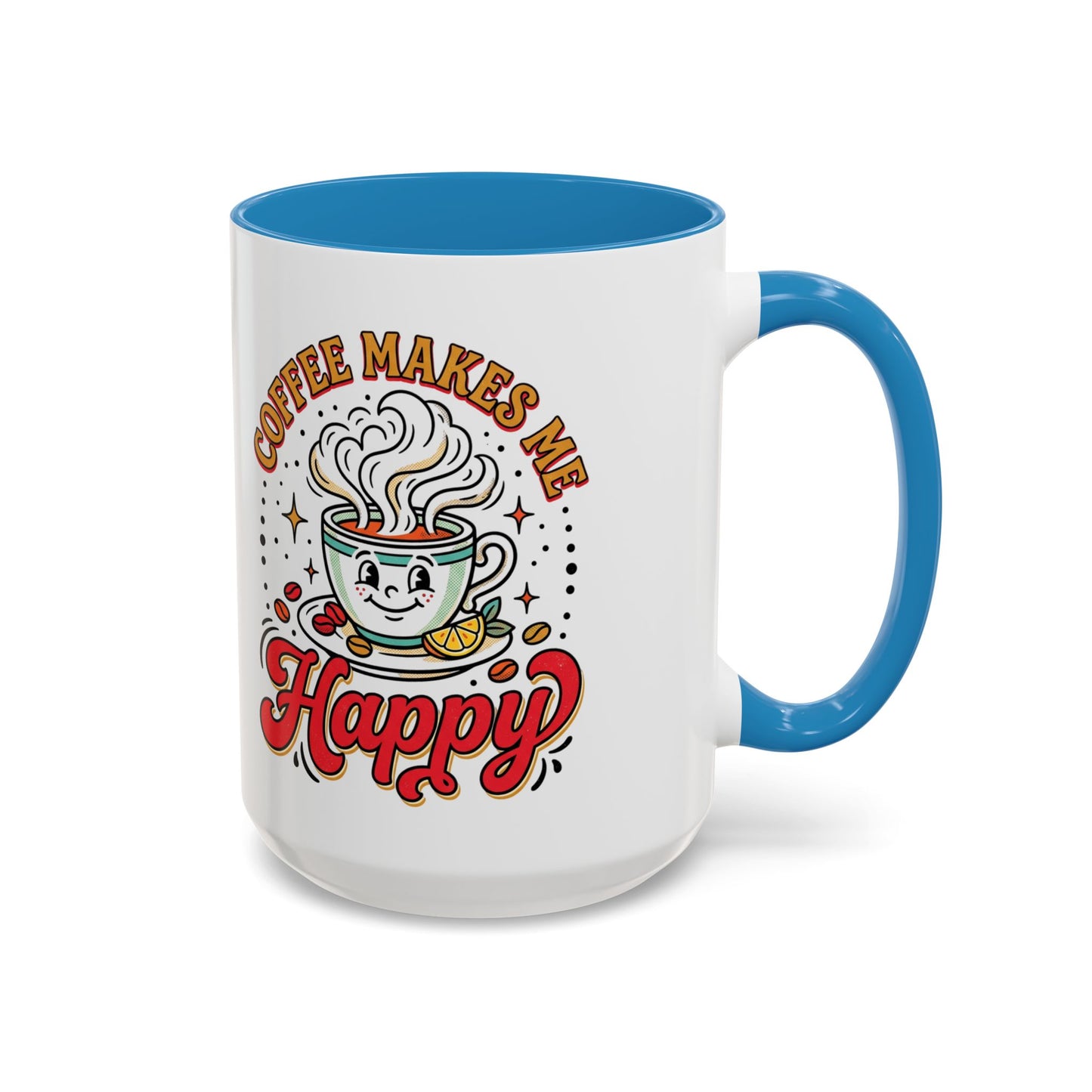 Coffee Mug — "Coffee Makes Me Happy" Cute Retro Accent Mug (11/15oz)