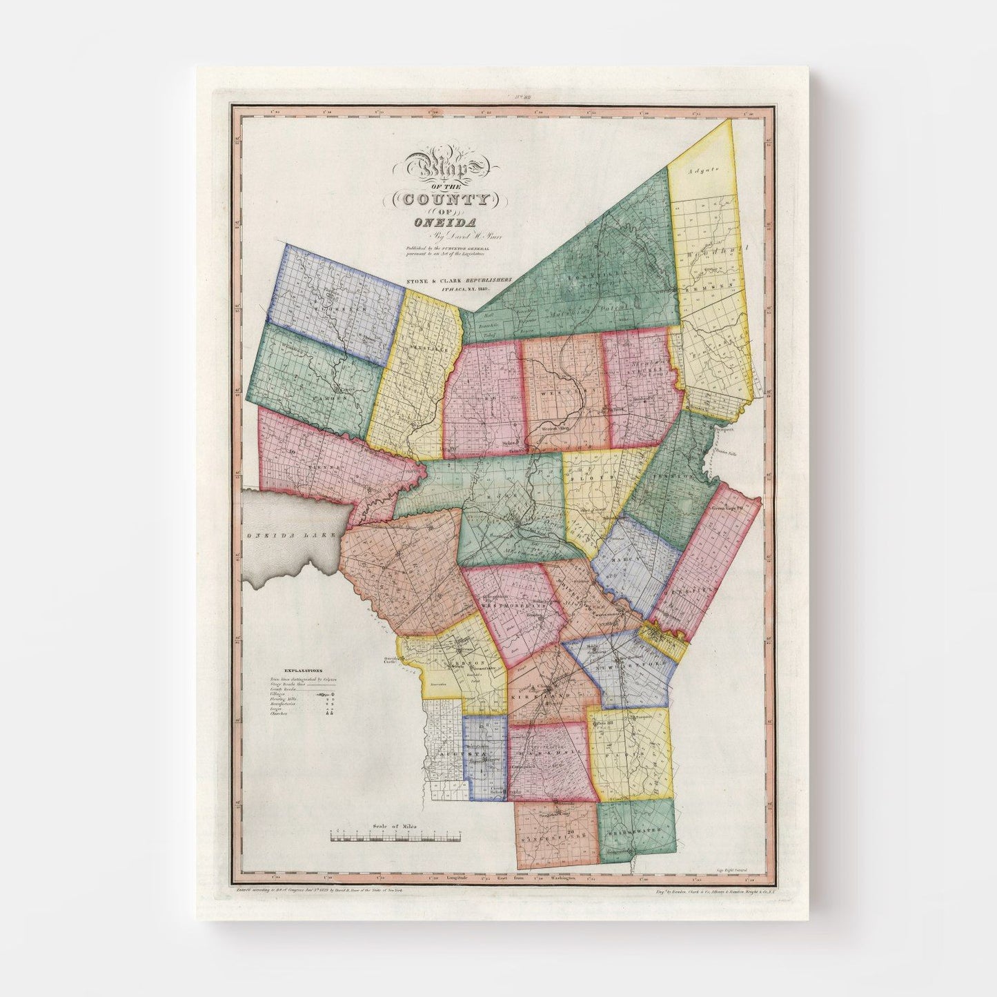 Vintage Map of Oneida County, New York 1840
