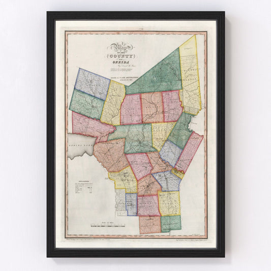 Vintage Map of Oneida County, New York 1840