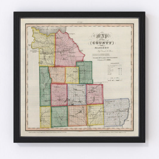 Vintage Map of Madison County, New York 1840