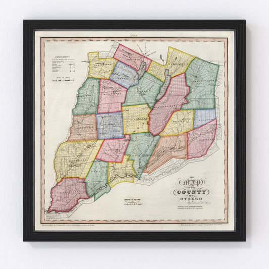 Vintage Map of Otsego County, New York 1840