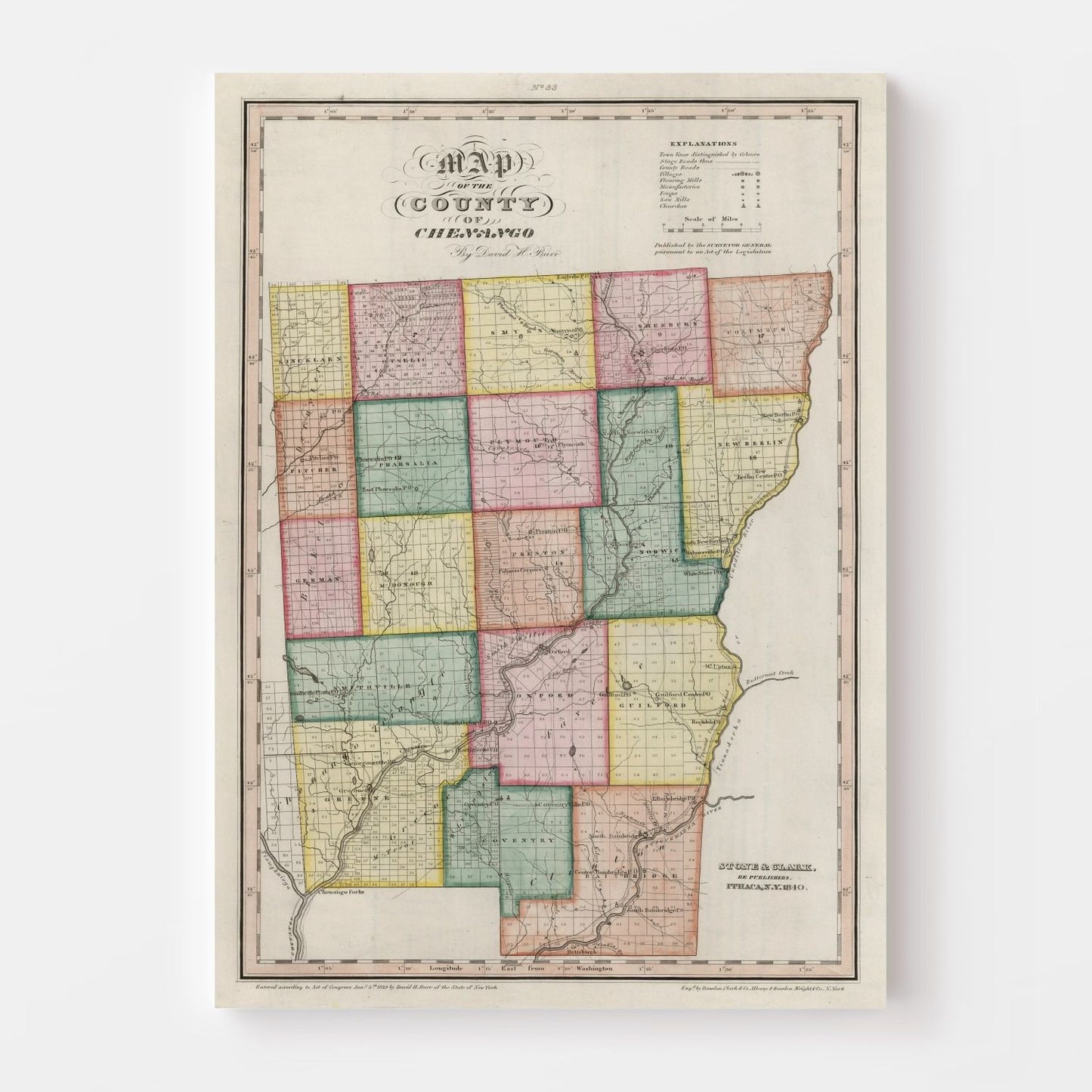 Vintage Map of Chenango County, New York 1840
