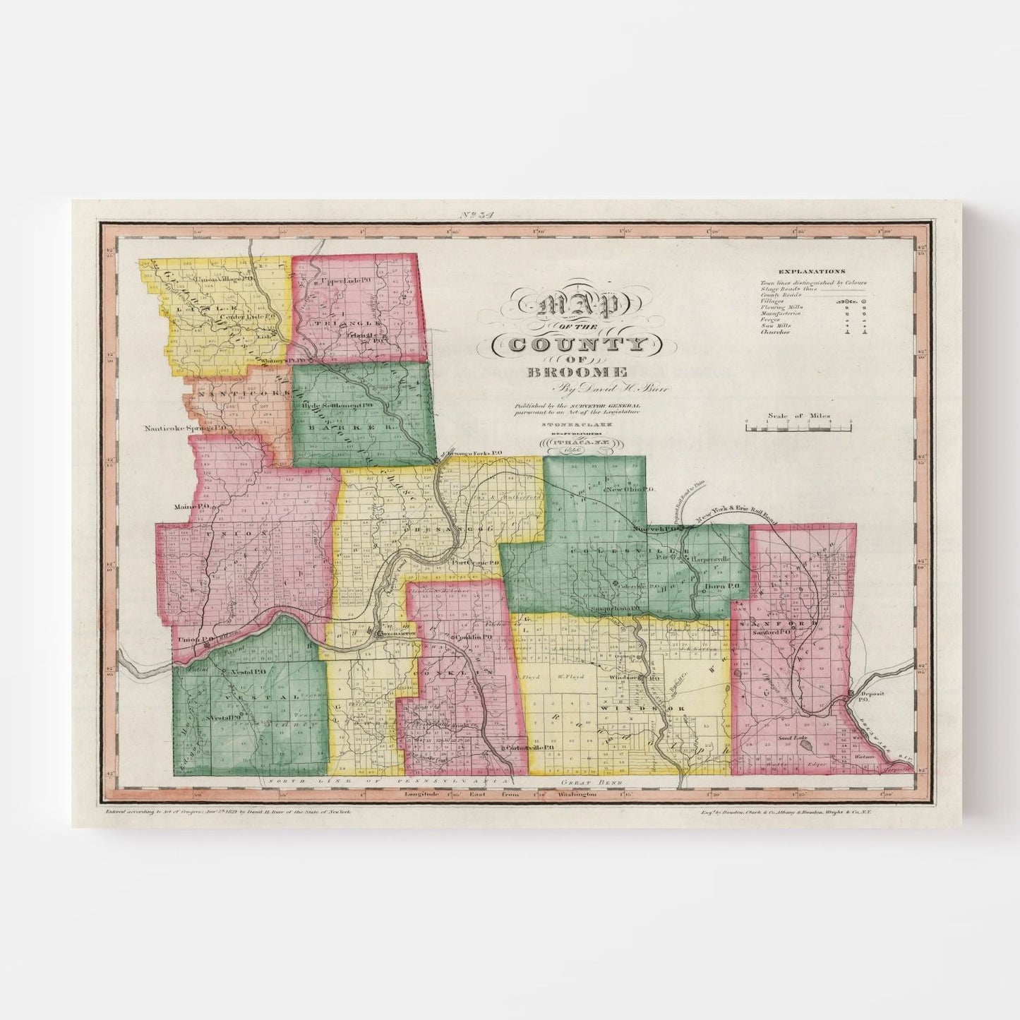 Vintage Map of Broome County, New York 1840