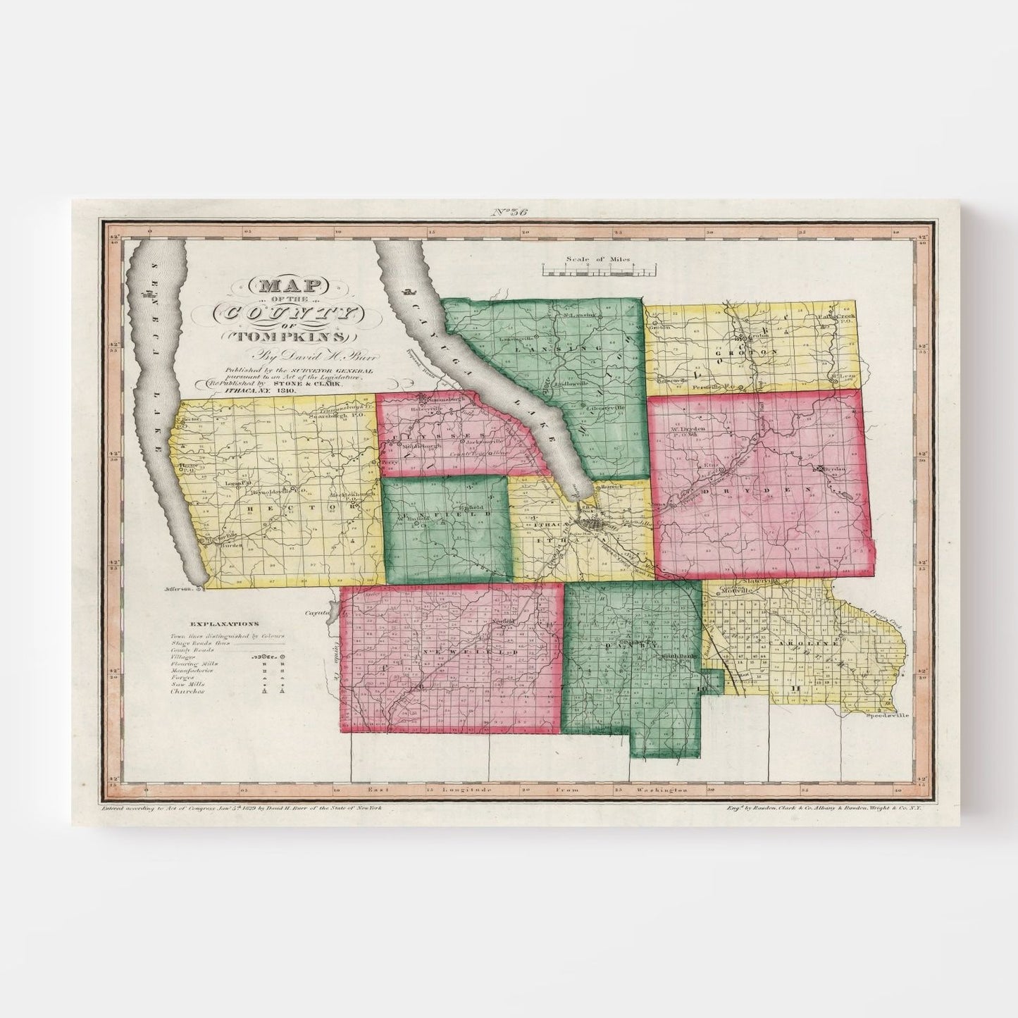 Vintage Map of Tompkins County, New York 1840