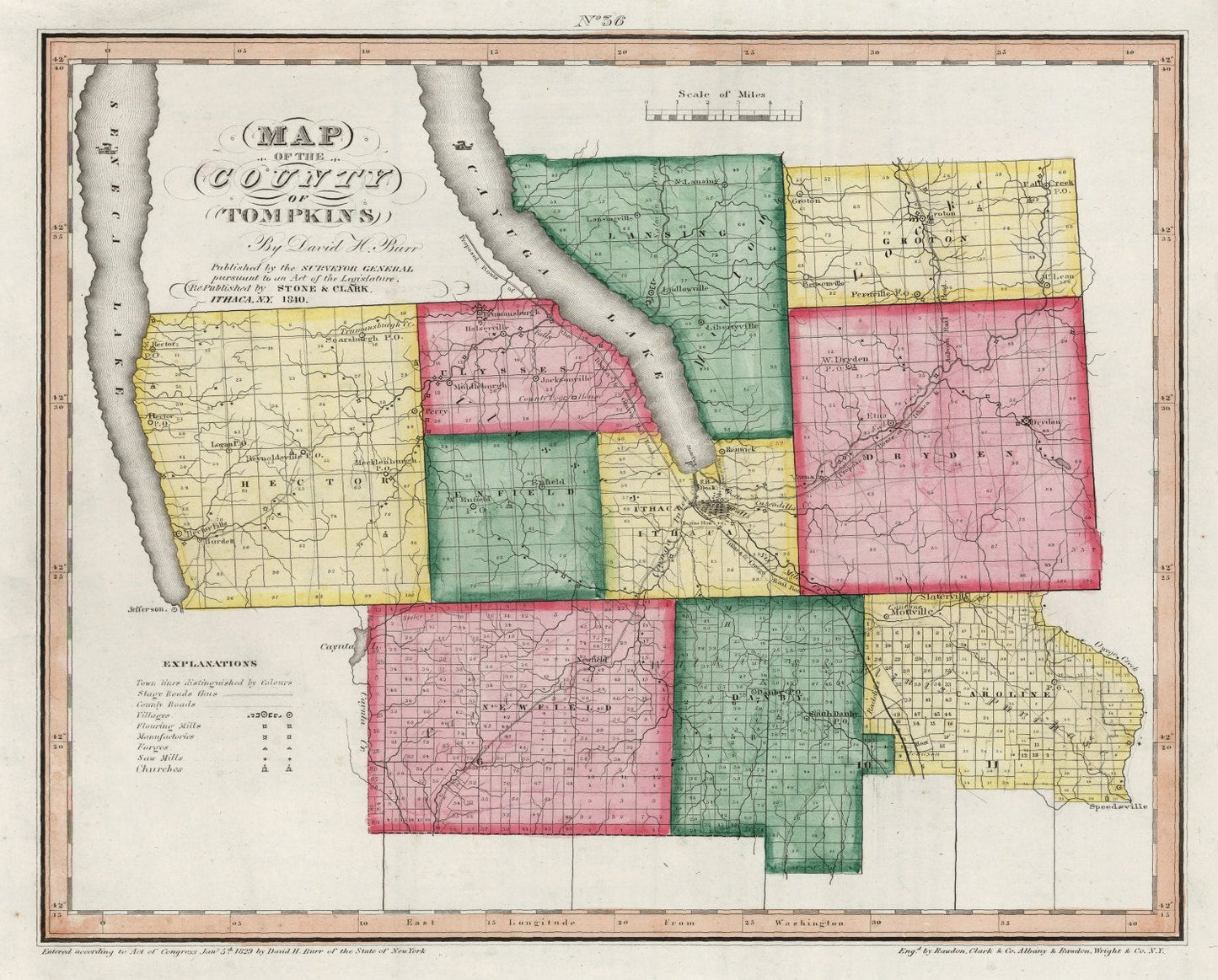 Vintage Map of Tompkins County, New York 1840