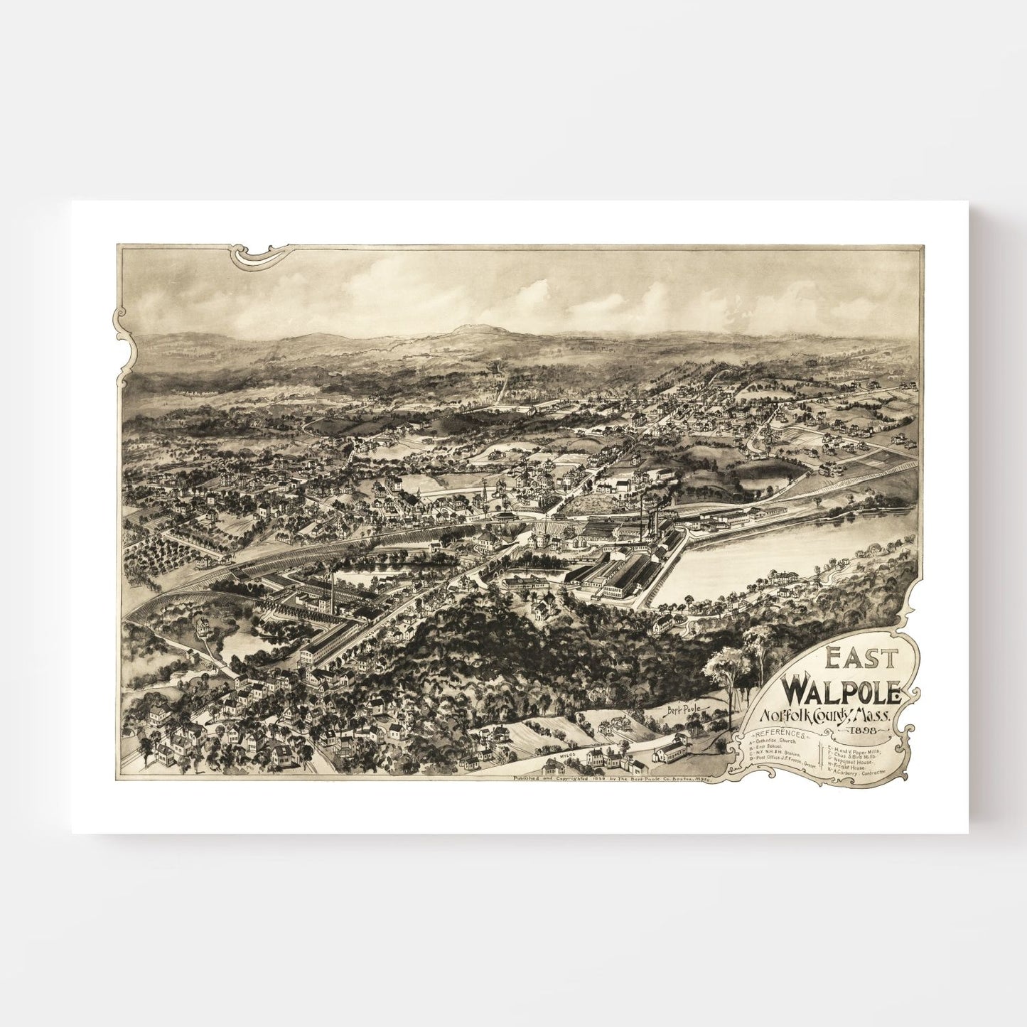 Vintage Map of East Walpole, Massachusetts 1898