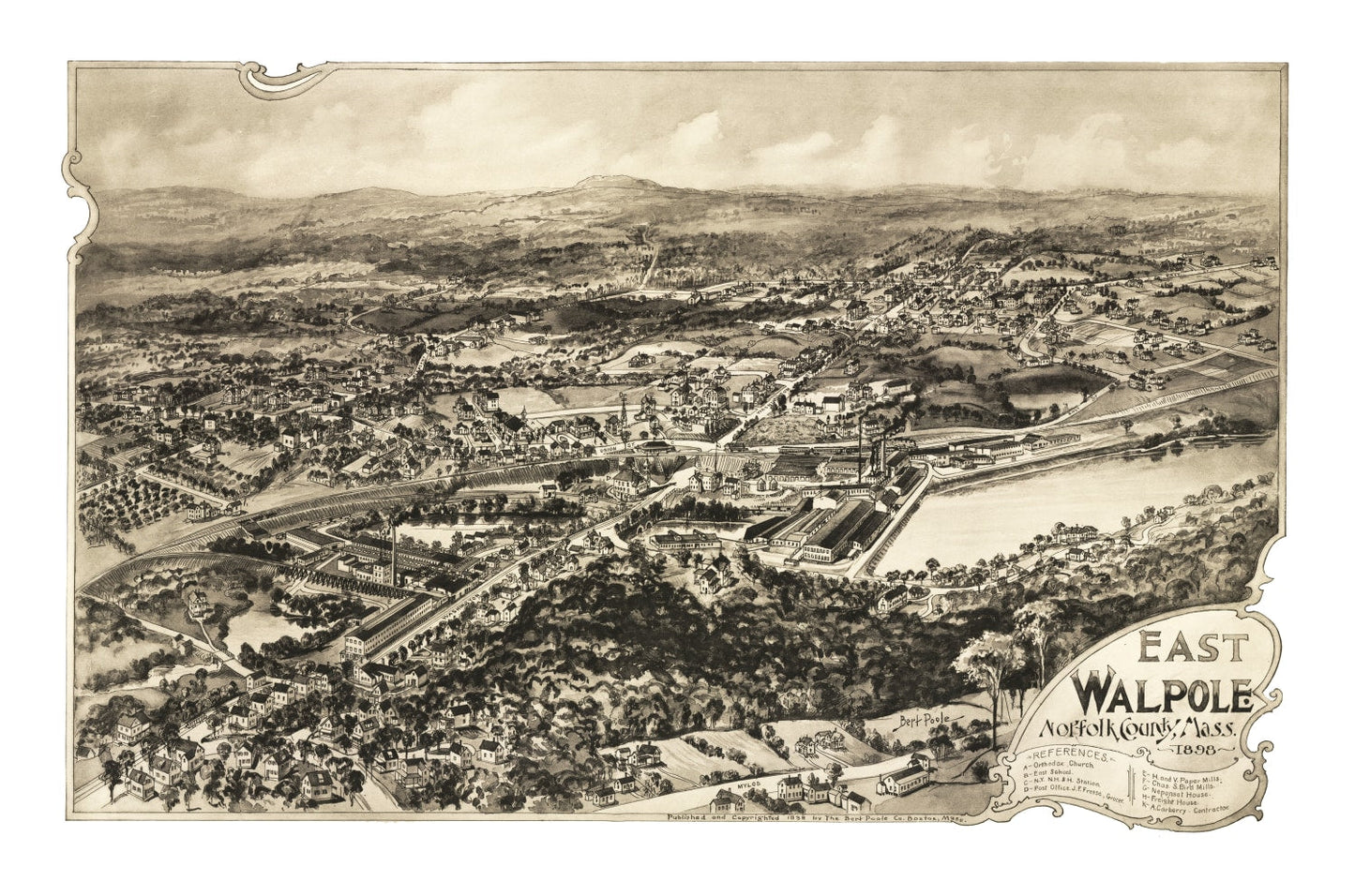 Vintage Map of East Walpole, Massachusetts 1898