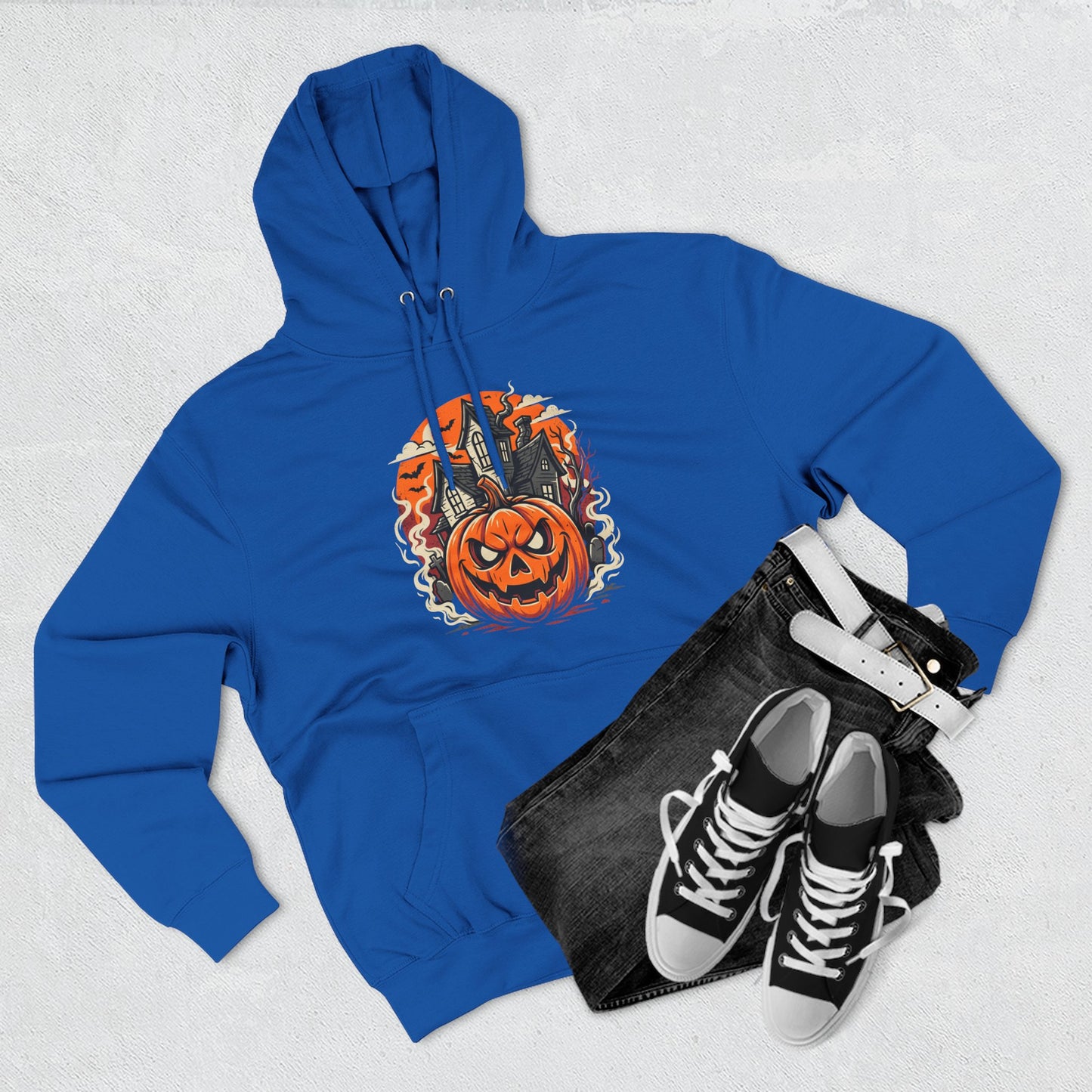 Halloween Pumpkin Hoodie — Jack-O'-Lantern Haunted House Fleece Hoodie