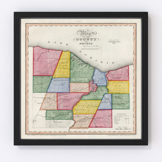 Vintage Map of Monroe County, New York 1840