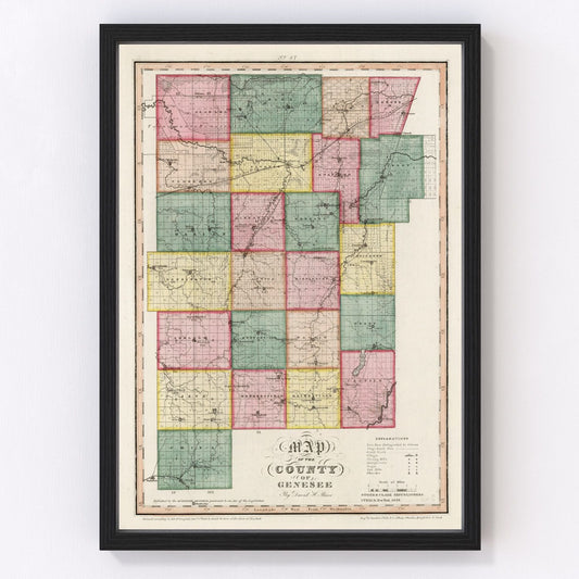 Vintage Map of Genesee County, New York 1839