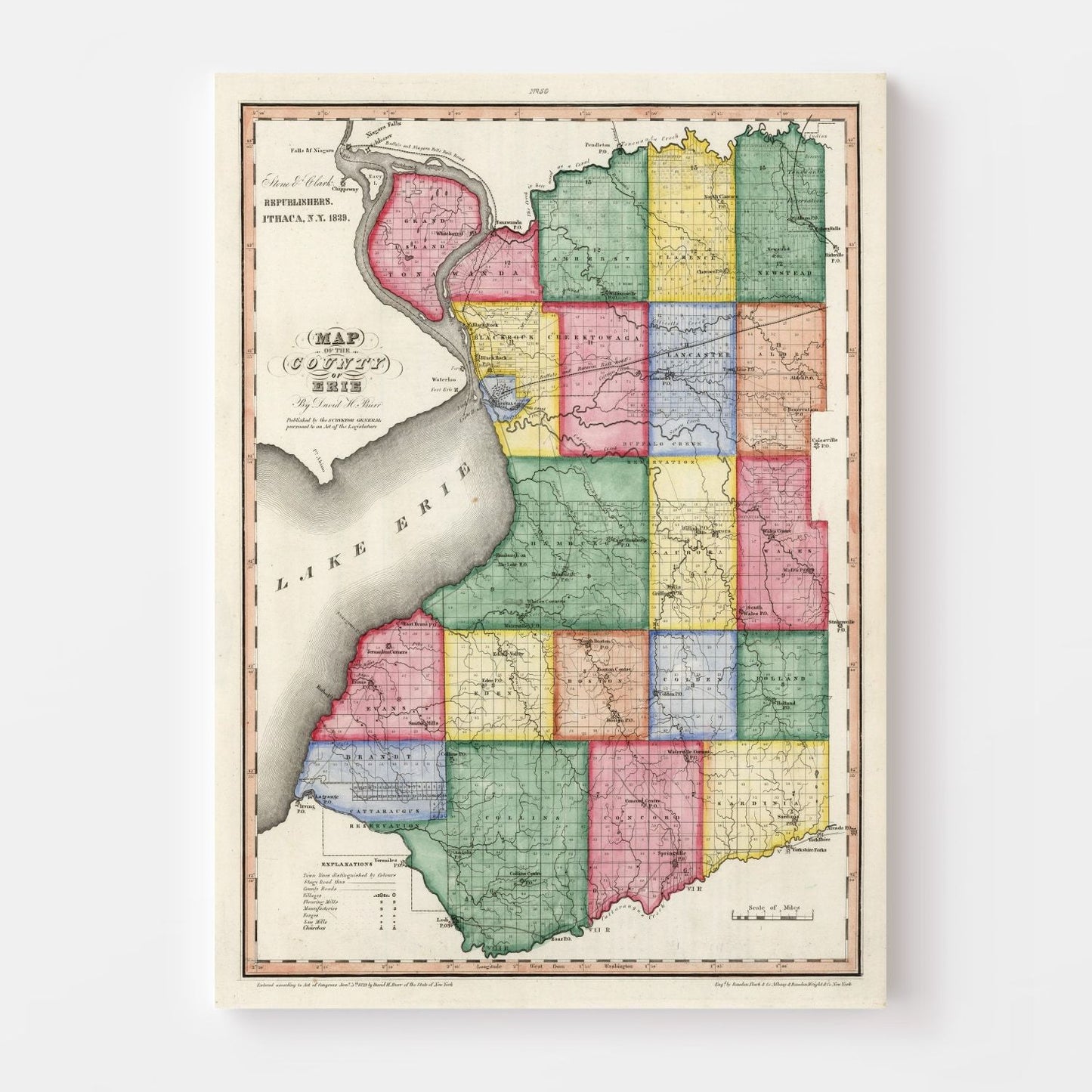 Vintage Map of Erie County, New York 1839