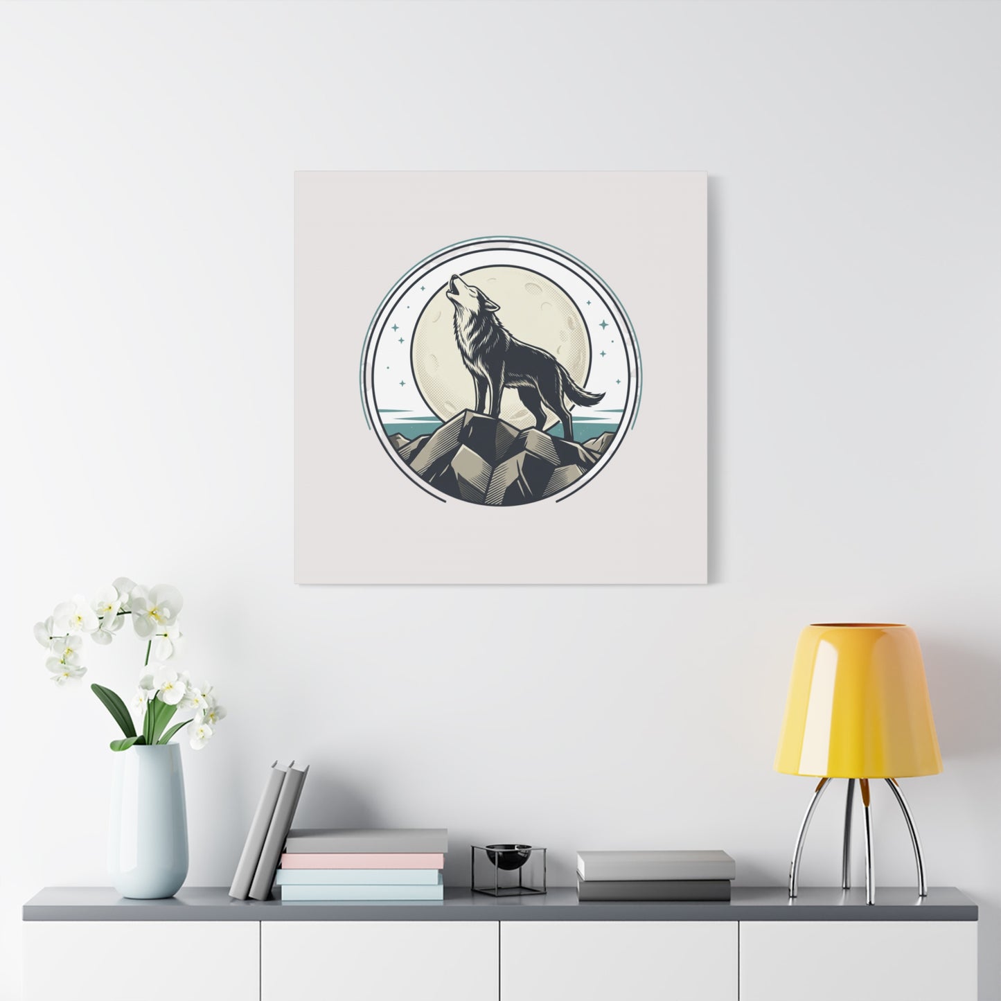 Howling Wolf Canvas Wall Art — Moonlit Wilderness Matte Stretched Print