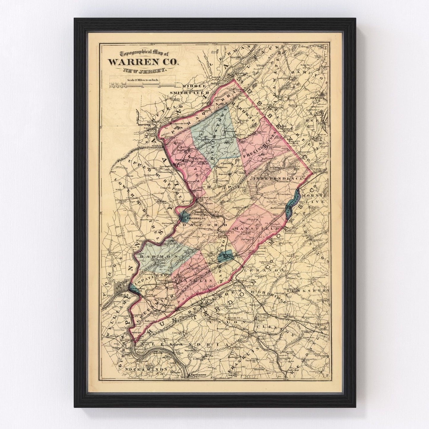 Vintage Map of Warren County, New Jersey 1872