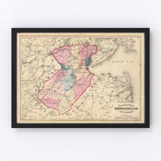 Vintage Map of Middlesex County, New Jersey 1872