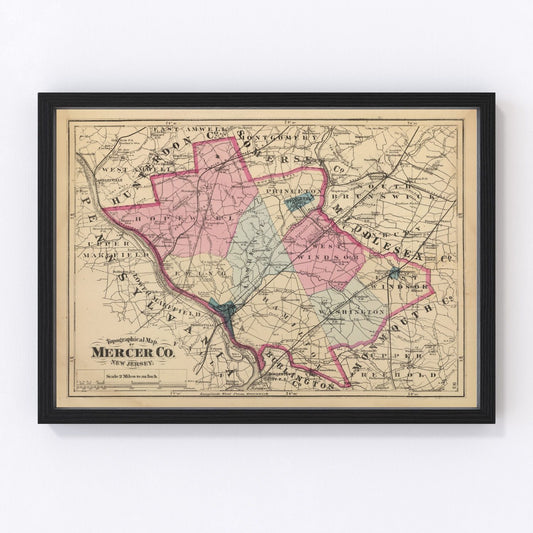 Vintage Map of Mercer County, New Jersey 1872