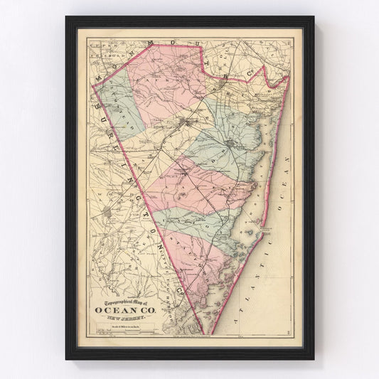 Vintage Map of Ocean County, New Jersey 1872