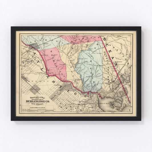 Vintage Map of Burlington County, New Jersey 1872