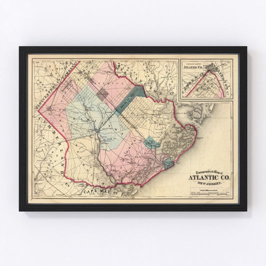Vintage Map of Atlantic County, New Jersey 1872