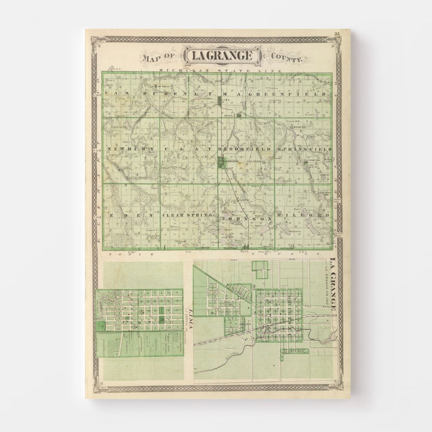Vintage Map of Lagrange County, Indiana 1876