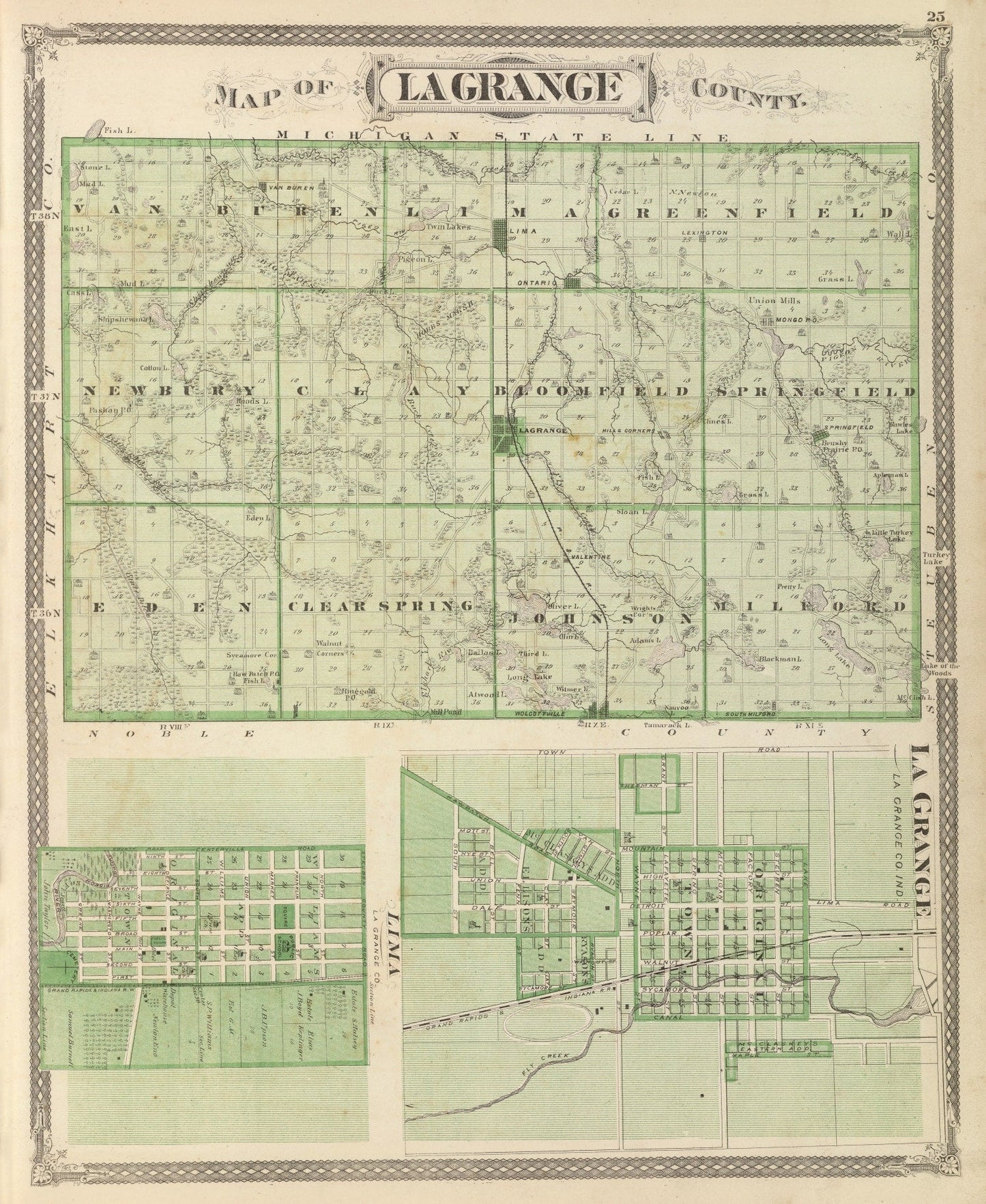 Vintage Map of Lagrange County, Indiana 1876