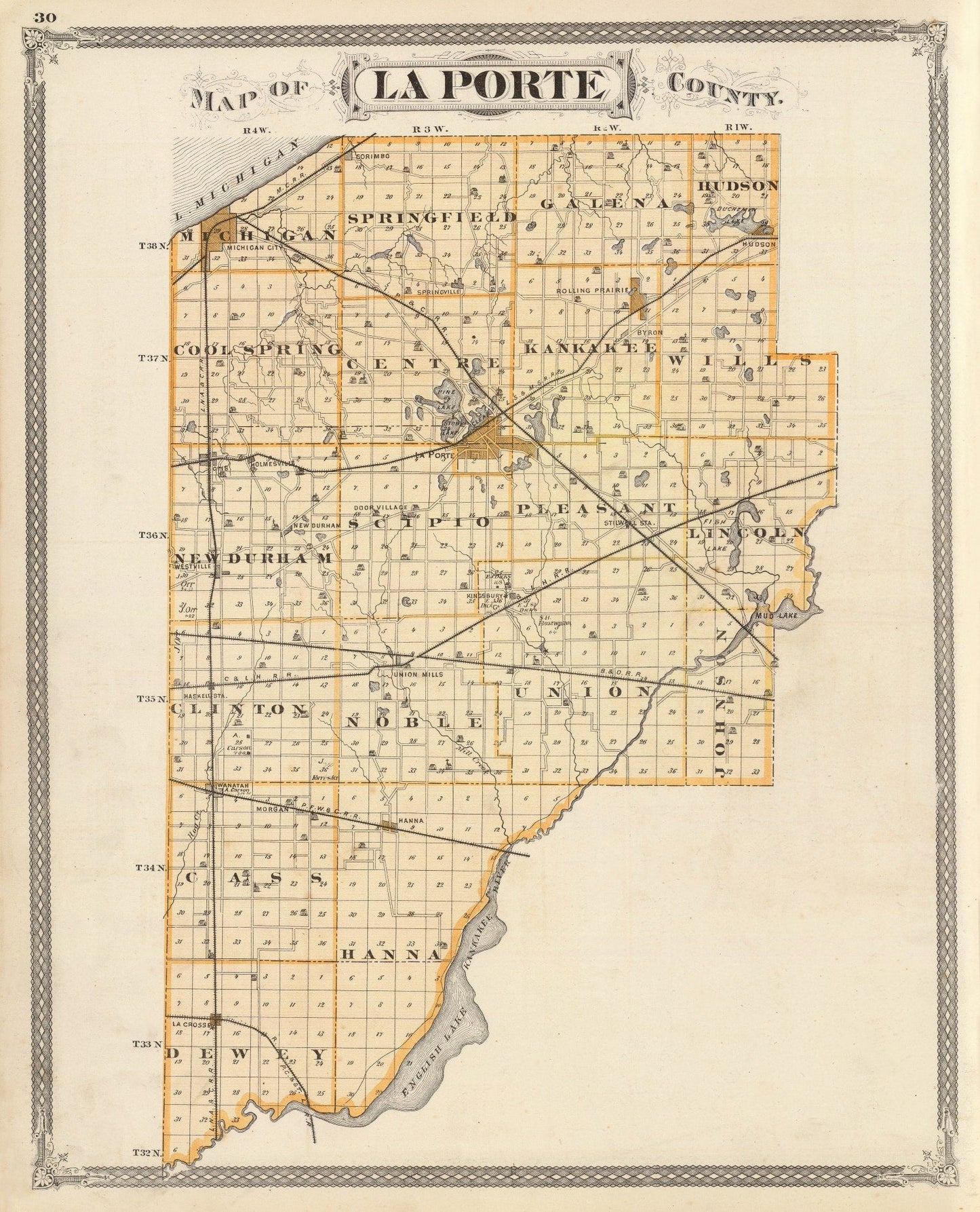 Vintage Map of La Porte County, Indiana 1876