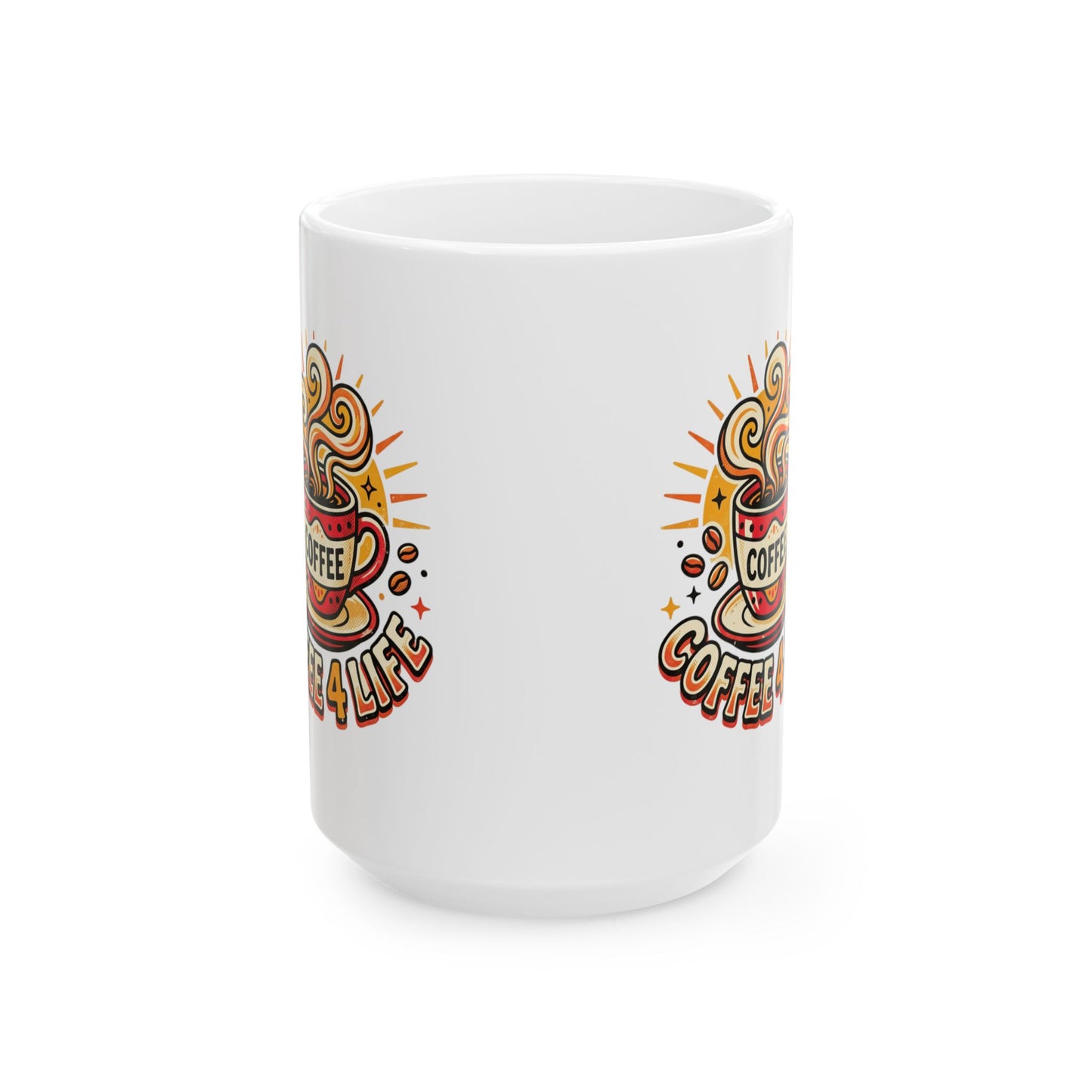 Coffee Mug - Retro 'Coffee 4 Life' Ceramic Mug, 11oz & 15oz