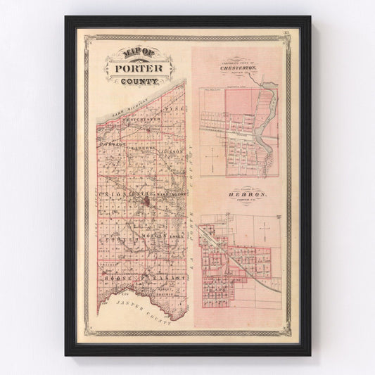 Vintage Map of Porter County, Indiana 1876